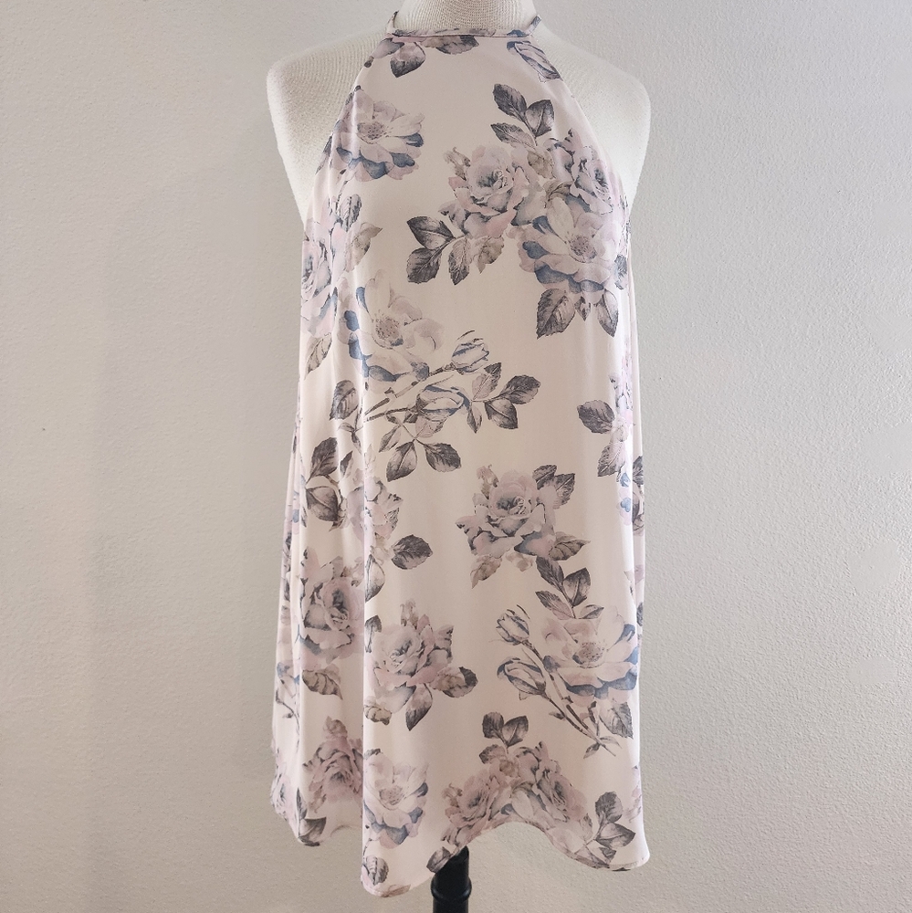 Show Me Your MuMu Gomez Mini Floral Halter Dress - Cream and Light Purple Small - Picture 3 of 5